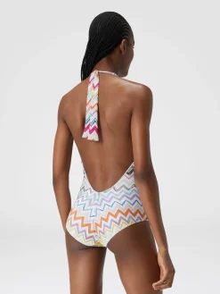 Viscose zigzag one-piece swimming costume with lurex