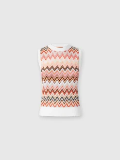 Viscose-blend crewneck vest with chevron insert