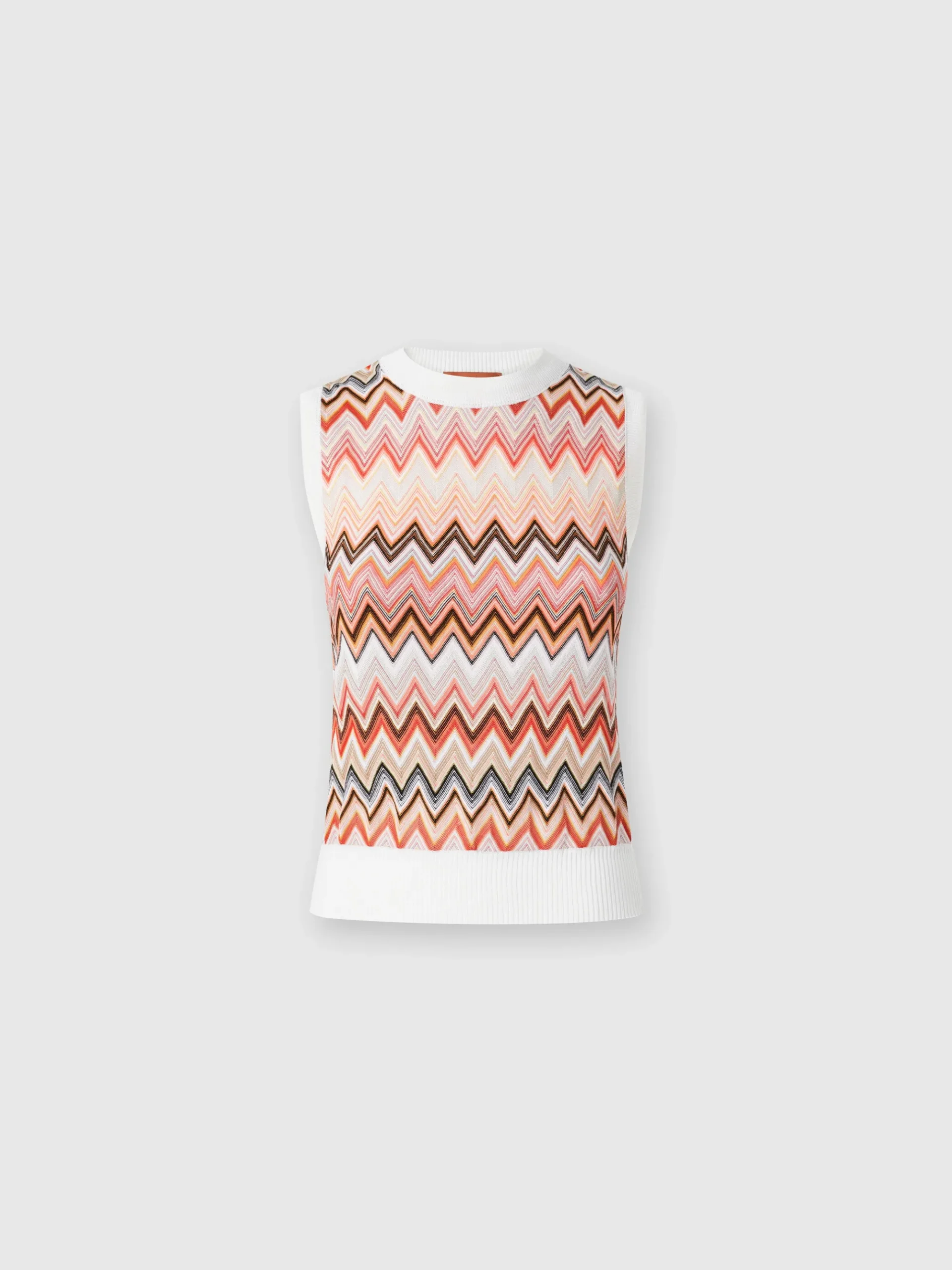 Viscose-blend crewneck vest with chevron insert