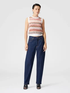 Viscose-blend crewneck vest with chevron insert
