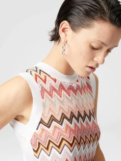 Viscose-blend crewneck vest with chevron insert