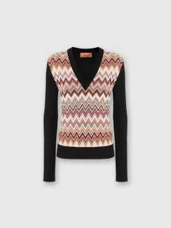 Viscose-blend sweaters with chevron insert and V-neck