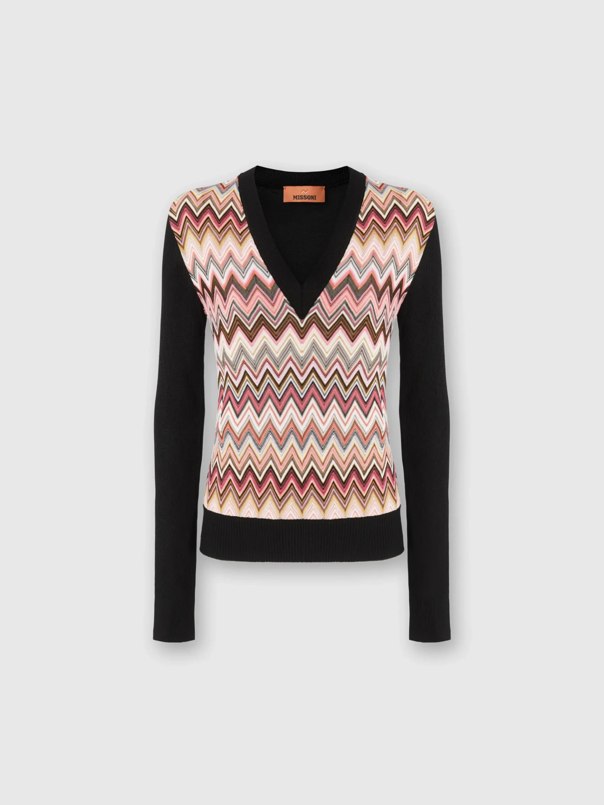 Viscose-blend sweaters with chevron insert and V-neck