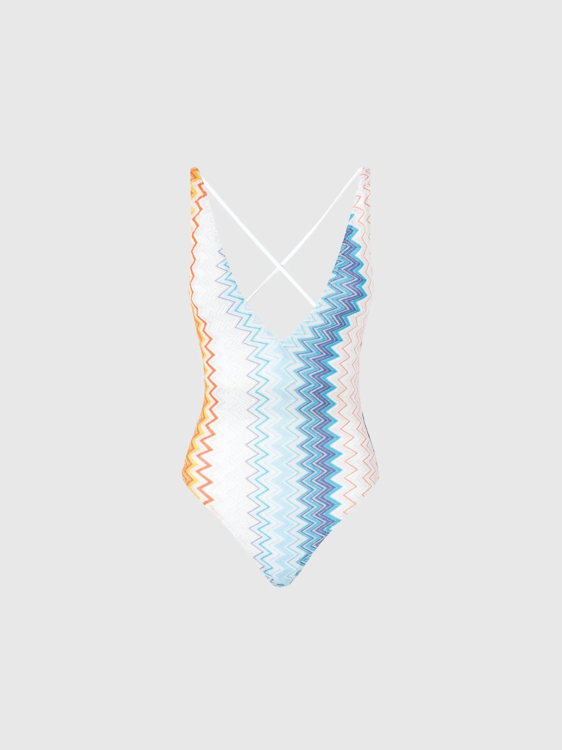 V-neck viscose blend zigzag lamé one-piece swimsuit