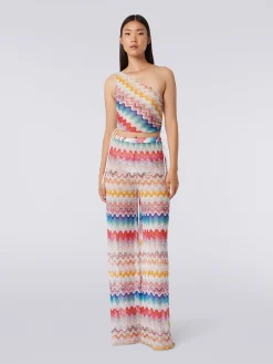 Wave motif cover up trousers with lurex