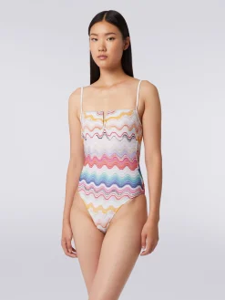 Wave motif one-piece swimming costume with underwire