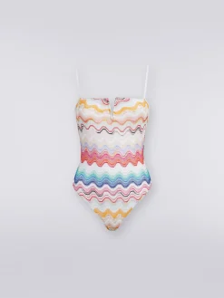 Wave motif one-piece swimming costume with underwire