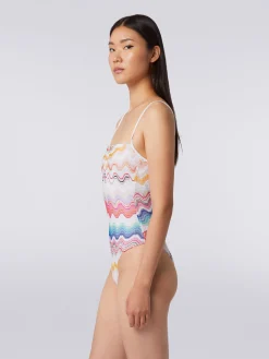 Wave motif one-piece swimming costume with underwire