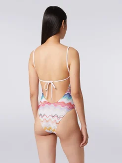 Wave motif one-piece swimming costume with underwire