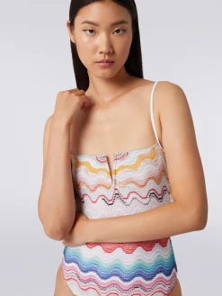 Wave motif one-piece swimming costume with underwire