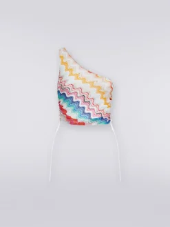 Wave motif one-shoulder top with lurex