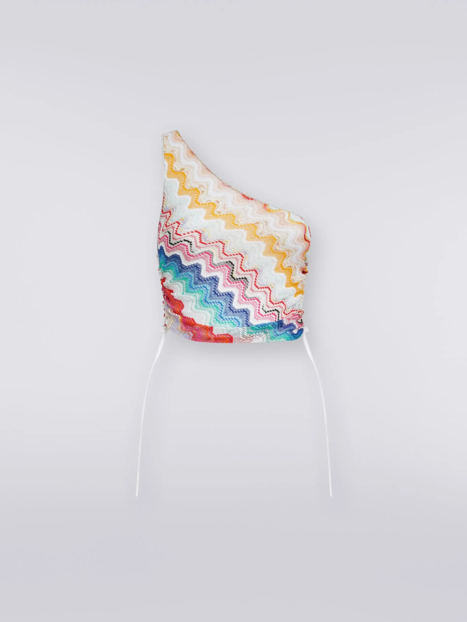 Wave motif one-shoulder top with lurex