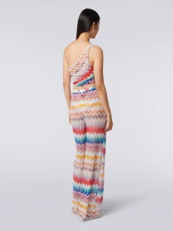 Wave motif one-shoulder top with lurex