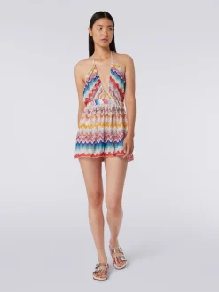 Wave motif romper with lurex