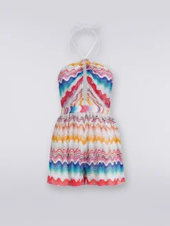 Wave motif romper with lurex