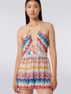 Wave motif romper with lurex