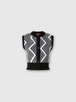 Wool bolero with buttons and terrycloth stitch chevron