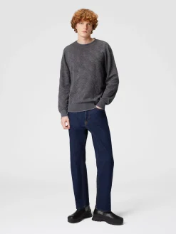 Wool crewneck pullover with tone-on-tone chevron