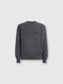 Wool crewneck pullover with tone-on-tone chevron