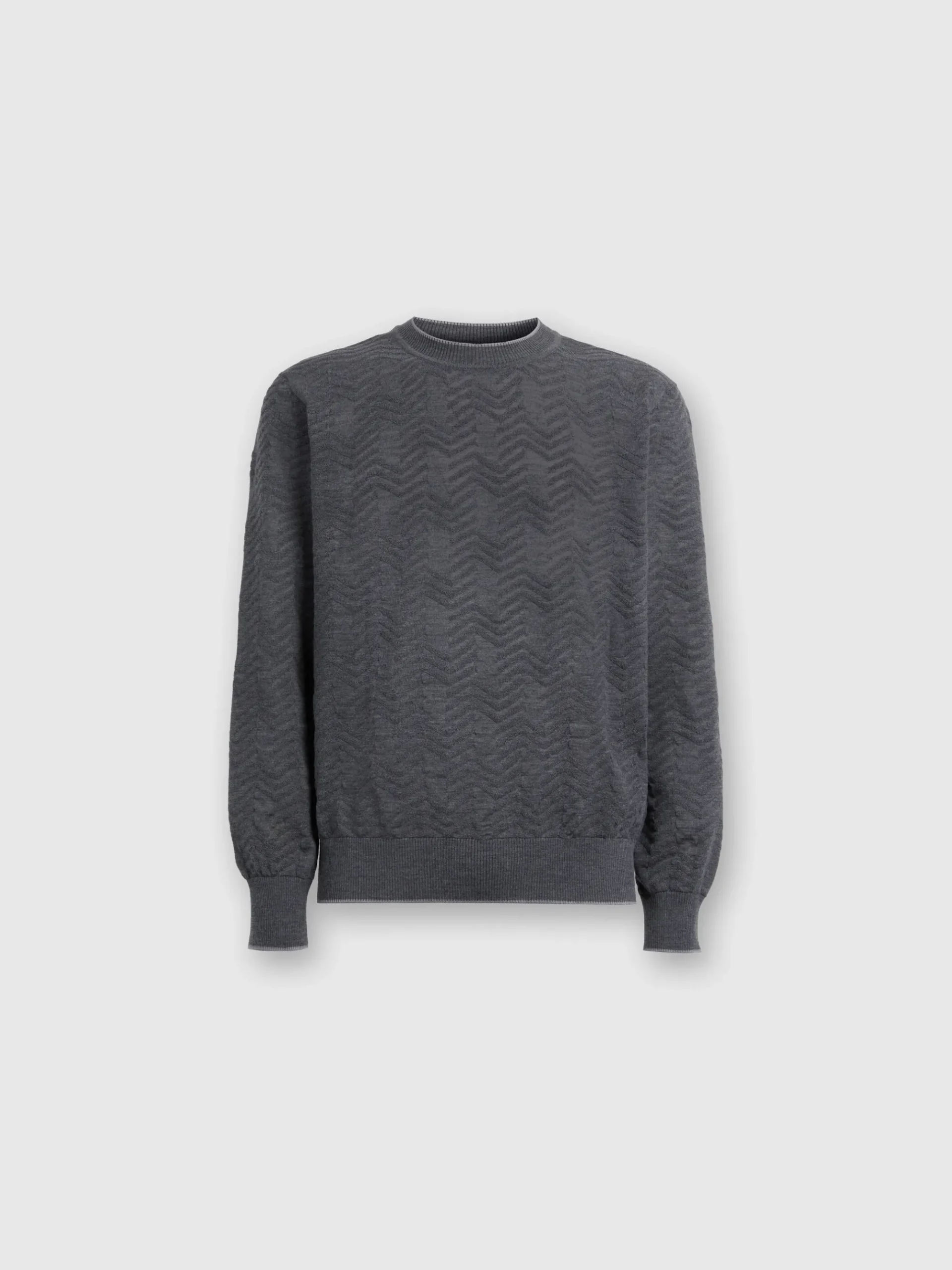 Wool crewneck pullover with tone-on-tone chevron