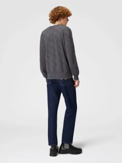 Wool crewneck pullover with tone-on-tone chevron