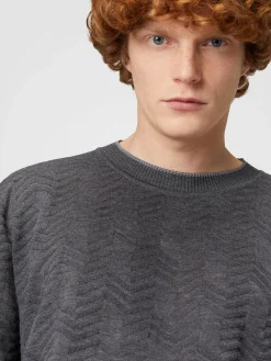 Wool crewneck pullover with tone-on-tone chevron