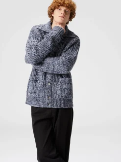 Wool knit jacket with patch pockets