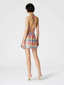 Wrap skirt in coated cotton-blend lace