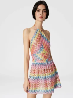 Wrap skirt in coated cotton-blend lace