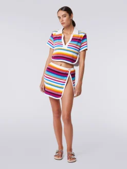 Wrap-around miniskirt in zigzag print terry