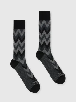 Zig zag cotton blend socks with logo lettering
