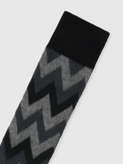 Zig zag cotton blend socks with logo lettering