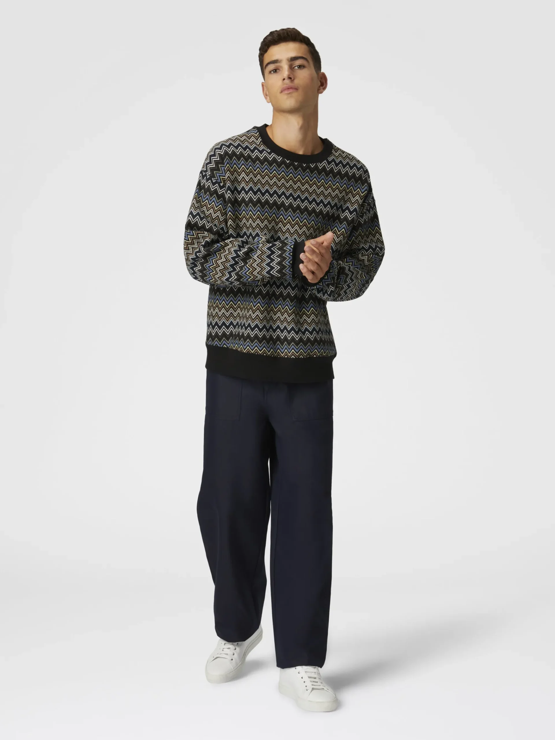 Zig zag cotton crewneck sweatshirt
