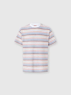 Zig zag cotton crewneck T-shirt with contrasting collar