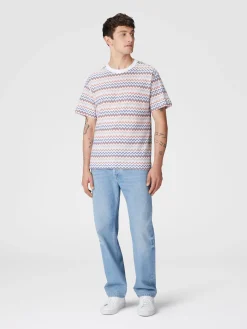 Zig zag cotton crewneck T-shirt with contrasting collar