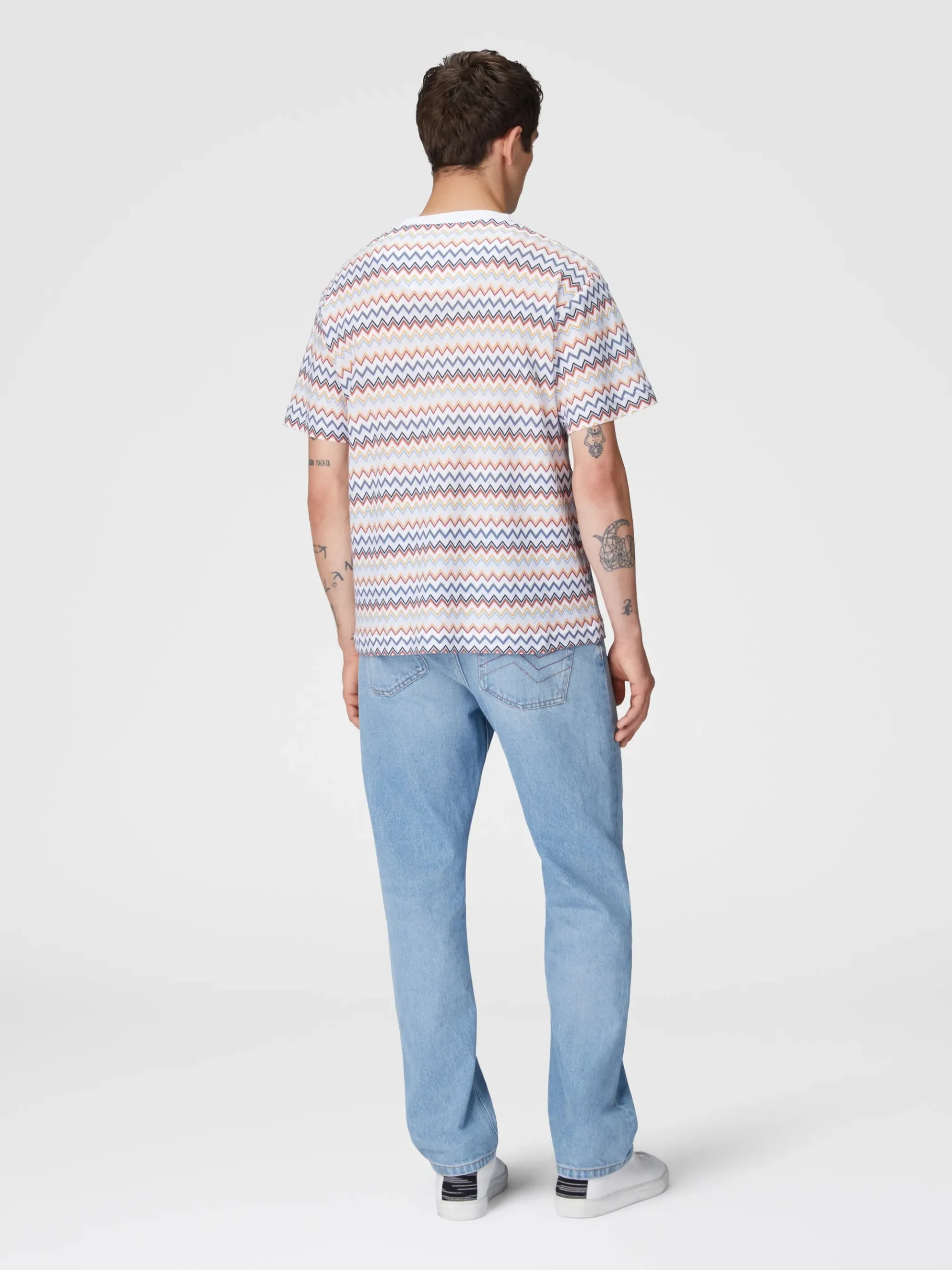 Zig zag cotton crewneck T-shirt with contrasting collar