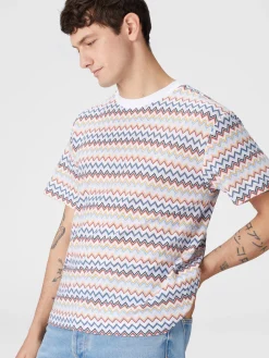 Zig zag cotton crewneck T-shirt with contrasting collar