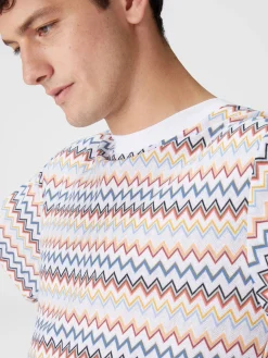 Zig zag cotton crewneck T-shirt with contrasting collar