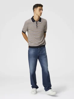 Zig zag cotton knit polo shirt