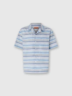 Zig zag cotton poplin bowling shirt with breast pocket