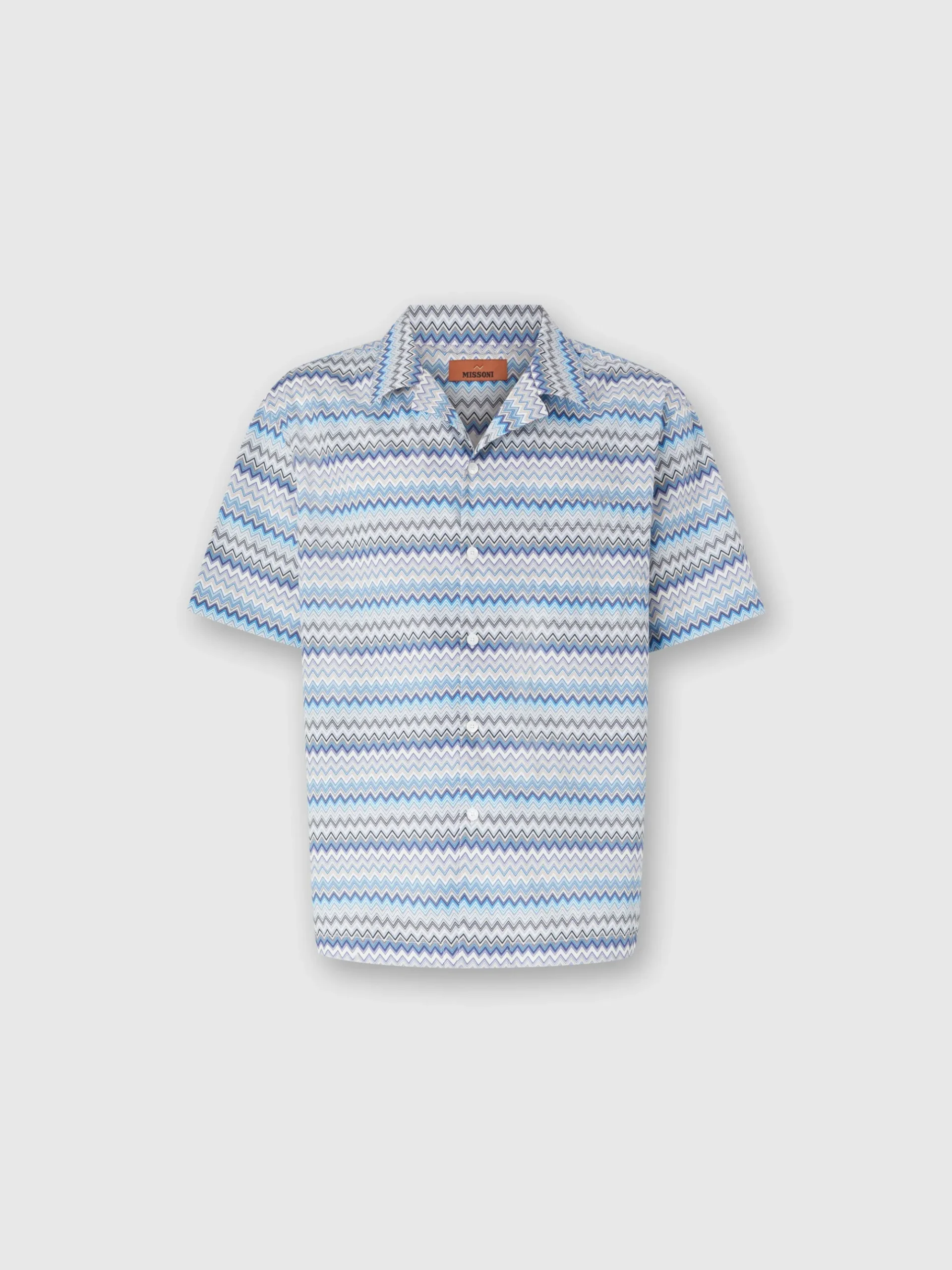 Zig zag cotton poplin bowling shirt with breast pocket