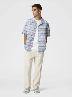 Zig zag cotton poplin bowling shirt with breast pocket