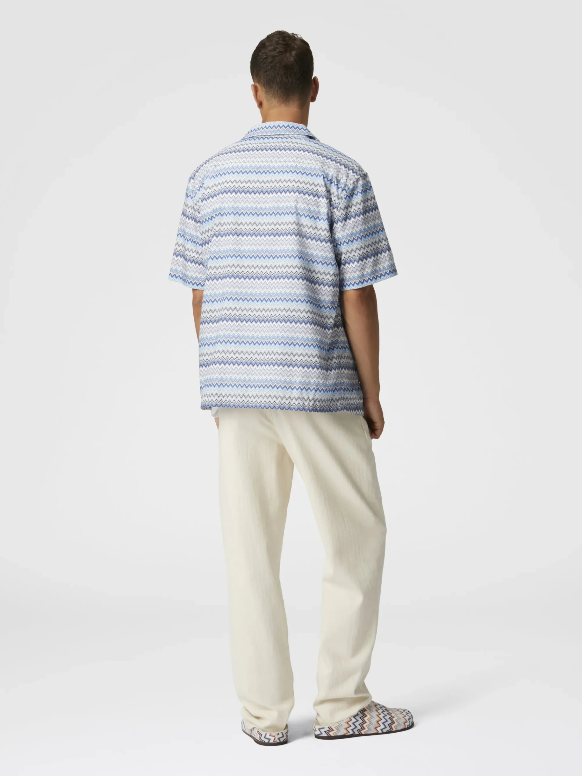 Zig zag cotton poplin bowling shirt with breast pocket