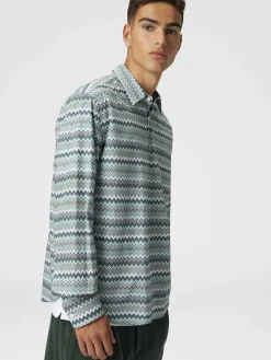 Zig zag cotton poplin shirt with breast pocket