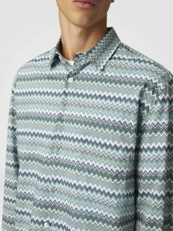 Zig zag cotton poplin shirt with breast pocket