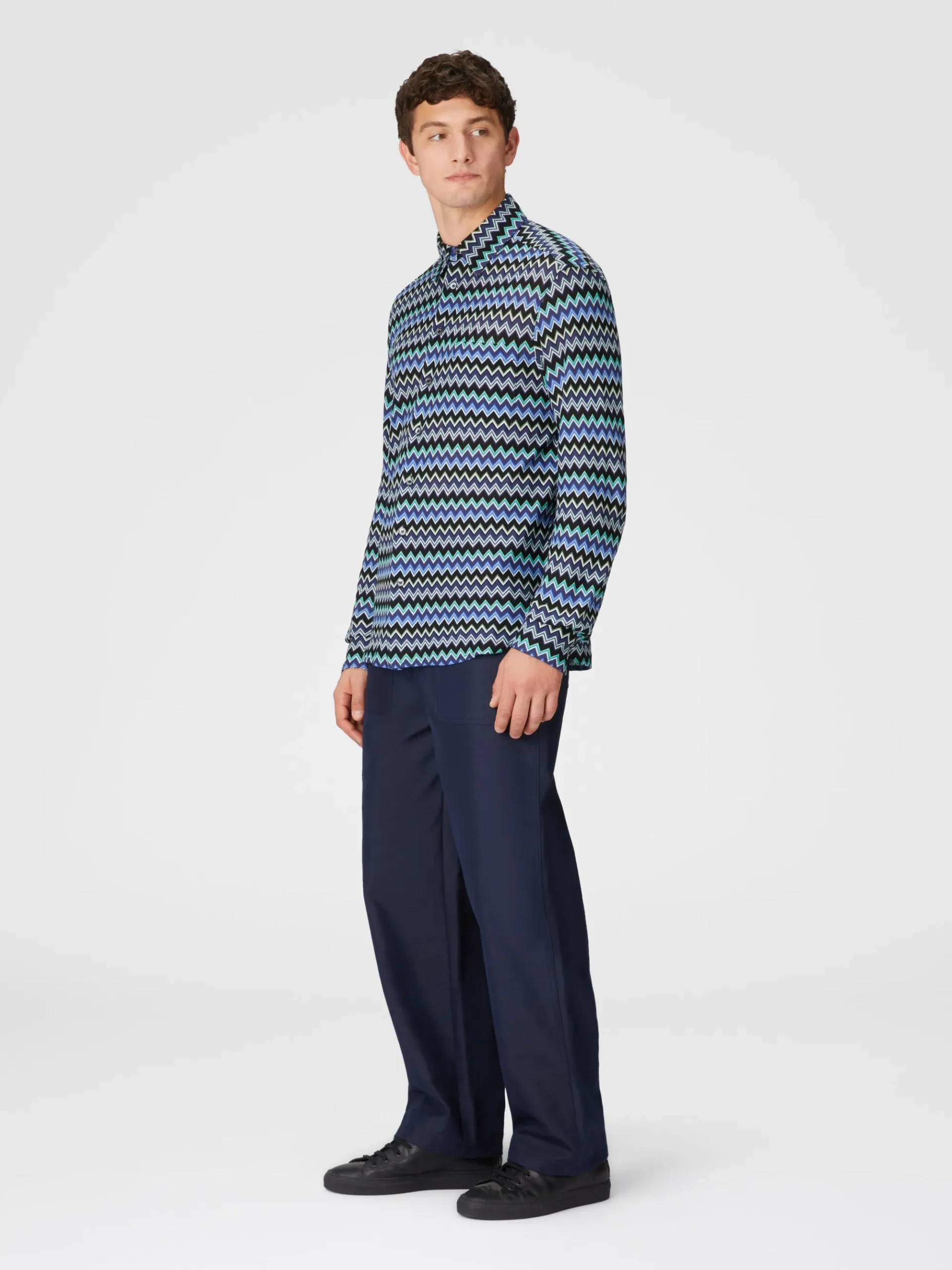 Zig zag cotton shirt with breast pocket
