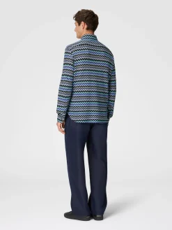 Zig zag cotton shirt with breast pocket