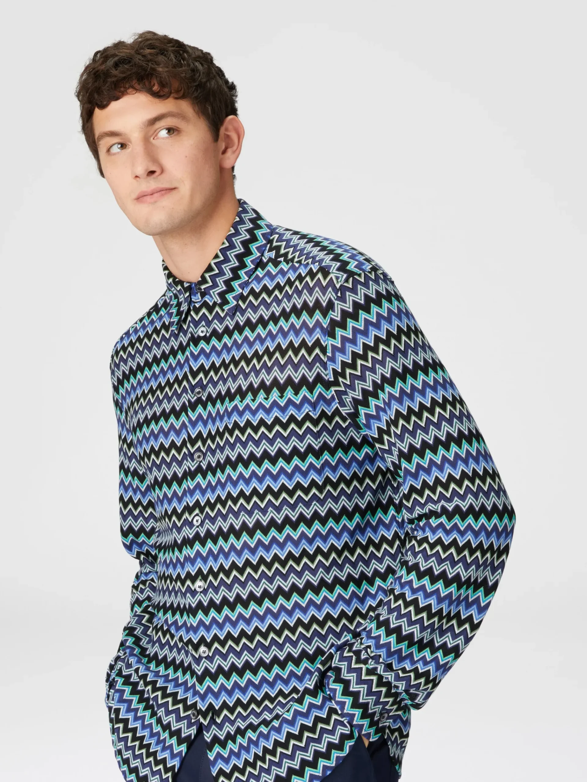 Zig zag cotton shirt with breast pocket
