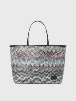 Zig zag cotton shopper with double handles