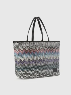 Zig zag cotton shopper with double handles